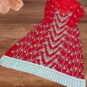 Pure Red Embroidered A line Dress